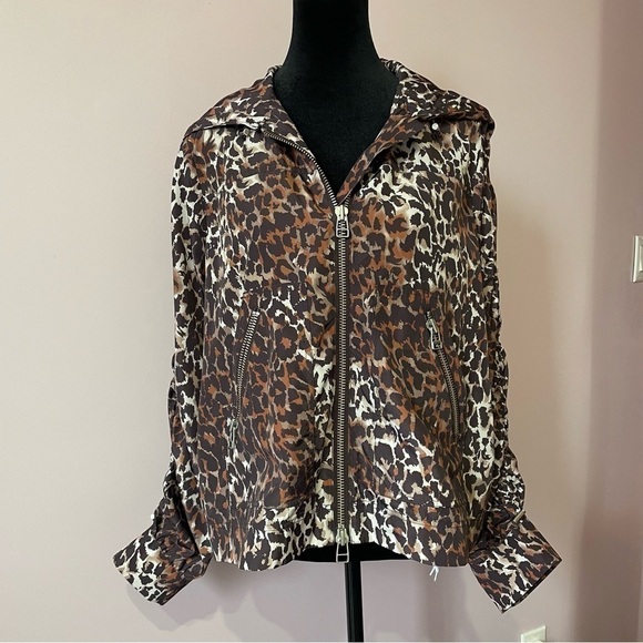 Veronica Beard- Leopard Brown Sibila Hooded Lightweight Anorak Size Medium - Picture 2 of 13